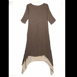 Gracila Womens Dress Lagenlook Brown Tan Boho Size Small Layered Maxi